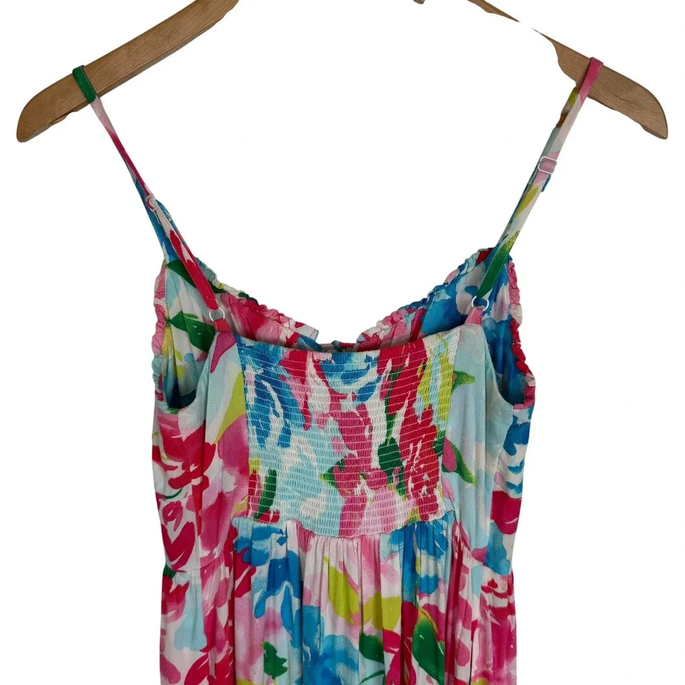 Old Navy Womens XS Floral Midi Dress Pink Blue Smocked Back Pockets Sundress - Picture 12 of 12